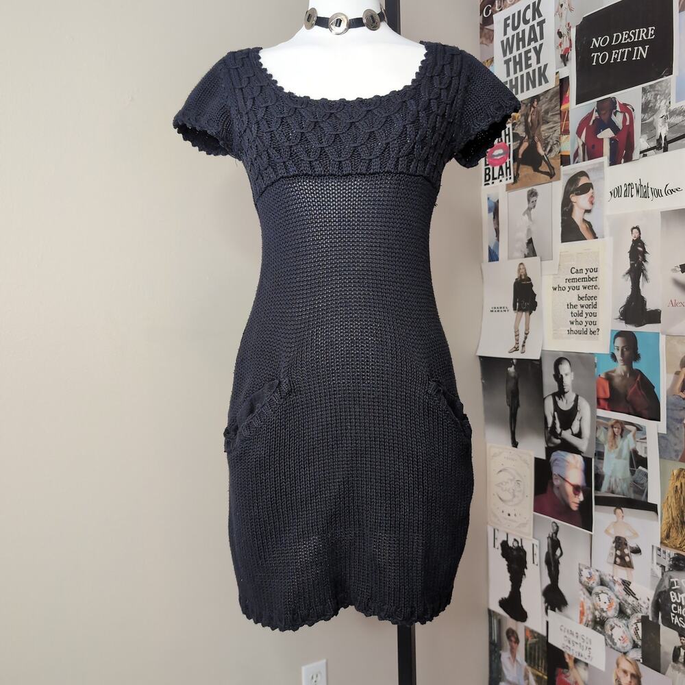 Short Sleeve Knit Y2k Mini Dress With Pockets